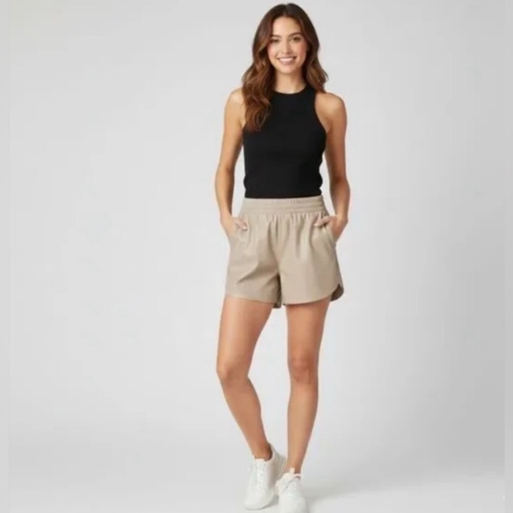 Abercrombie & Fitch Vegan Leather Shorts Dolphin Hem Taupe Pull On Size Small
